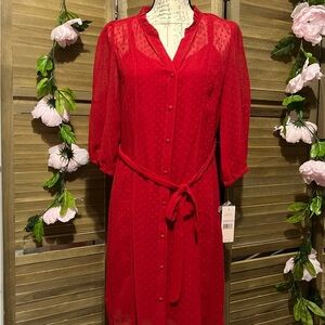 Nanette Lepore Red Riding Hood Red Button-Up Dress with Belt